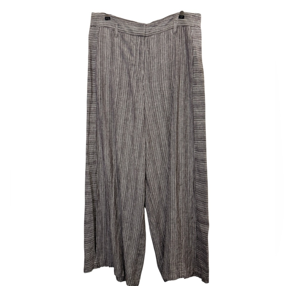 Ett:twa Anthropologie Black White Lagenlook Stripe Wide Leg Linen Trousers Sz 14